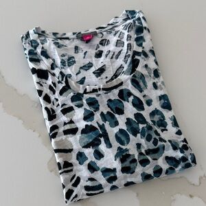 Vince Camuto Black and Blue Leopard Print Top